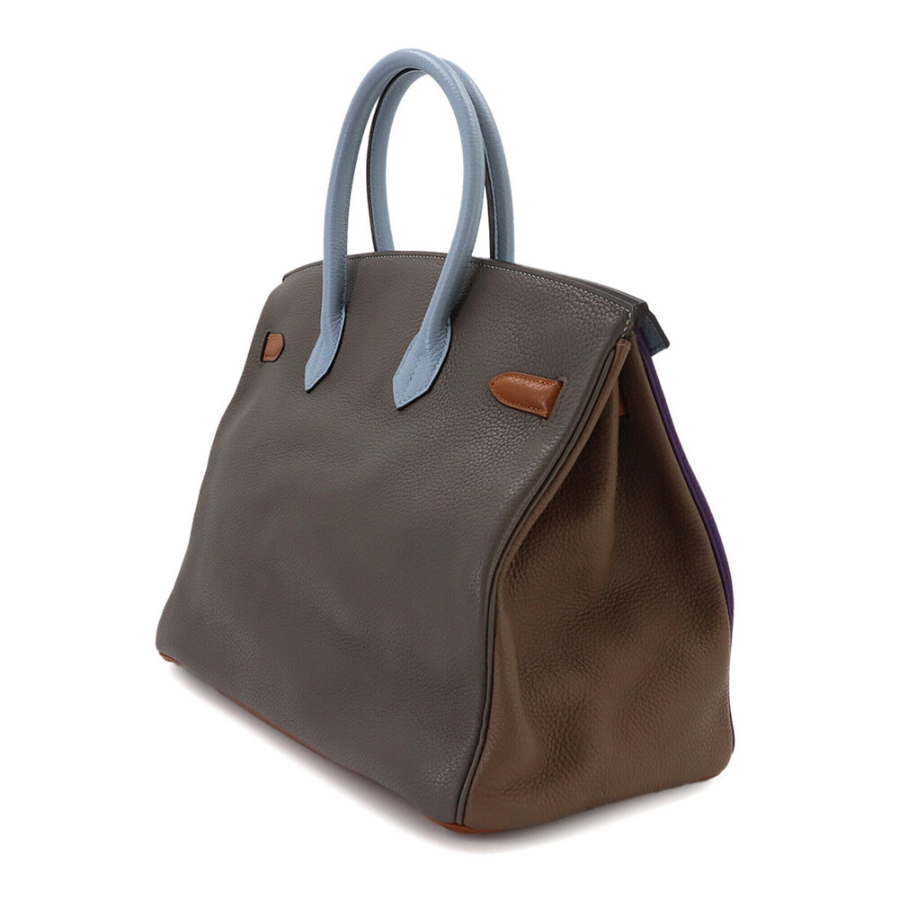 Birkin 35 Arlequin Hermes HERMES Taurillon Clemence Ultraviolet Blue Lin Hand... - Picture 4 of 10